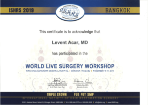 Dr. Levent Acar got his certificate from ISHRS congress 2019 in Bangok