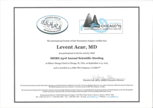Dr. Levent Acar got his certificate from ISHRS congress 2015 in Chicago