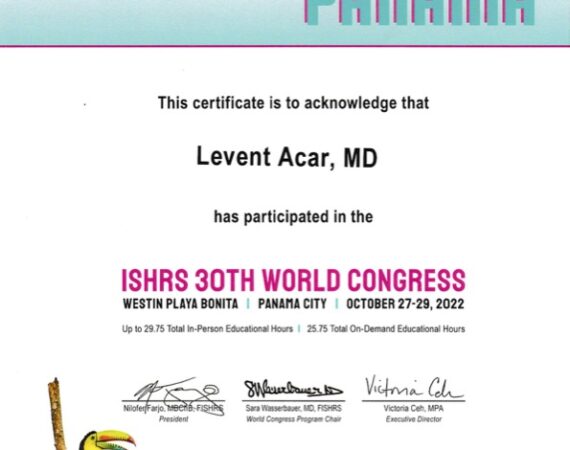 Certificate of participation for 30th ISHRS world congress 2022 in Panama City