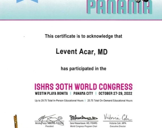 Certificate of participation for 30th ISHRS world congress 2022 in Panama City