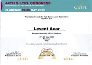 Certificate of participation for 44th SITRI congress Florence 2022