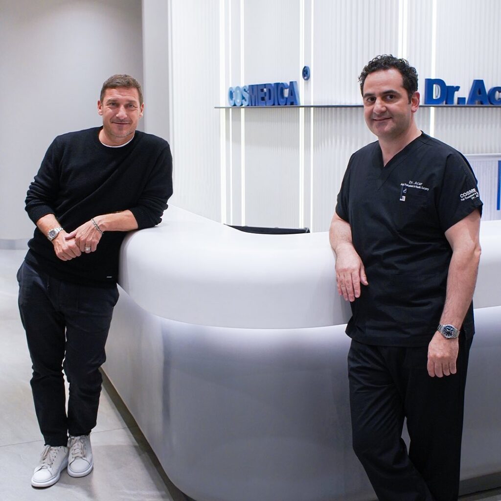 Doctor Acar and Italian football legend Francesco Totti at the Cosmedica Clinic