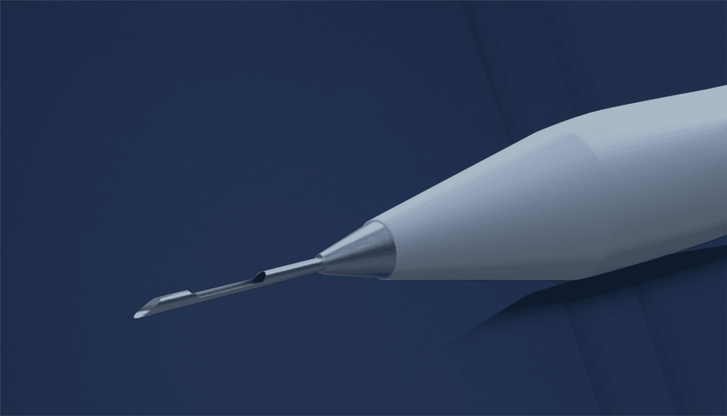 A micro sapphire blade used for DHI hair transplants