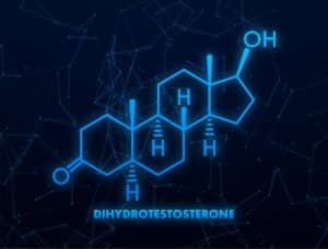Dihydrotestosterone DHT, androstanolone, stanolone hormone molecule. Skeletal formula. Vector stock illustration.