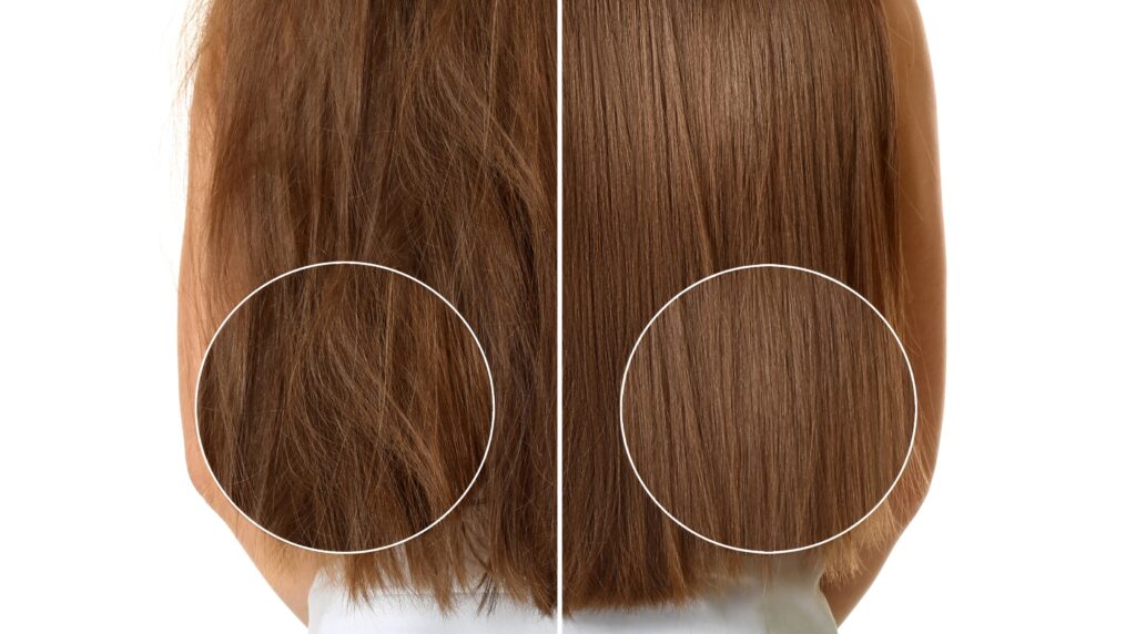 Before and after image of a treatment for broken hair