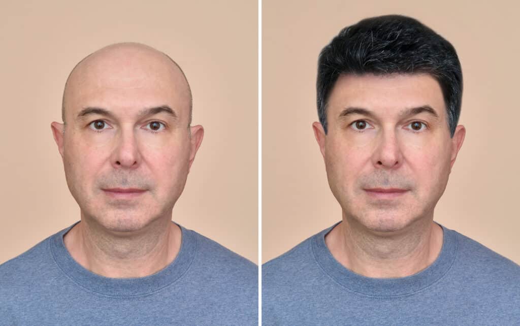 Un hombre antes y después del trasplante capilar