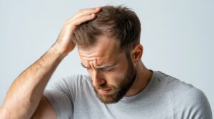 Homme fatigué souffrant de perte de cheveux