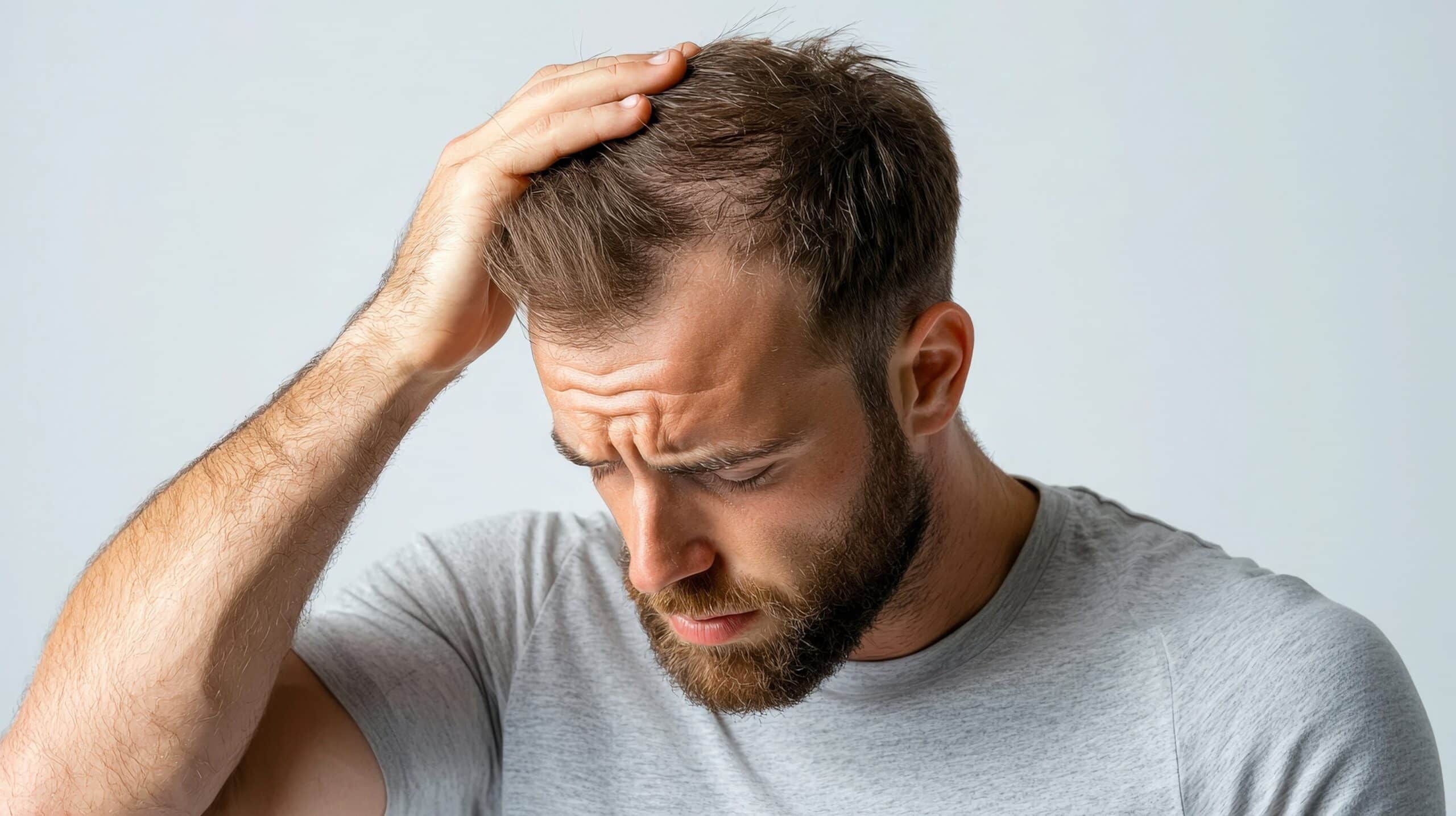 Homme fatigué souffrant de perte de cheveux