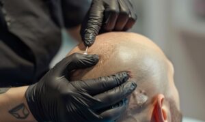 Photo montrant une procédure de micropigmentation des cheveux
