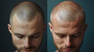 Résultat d’une greffe de cheveux avec densité retrouvée et ligne frontale redessinée chez un homme