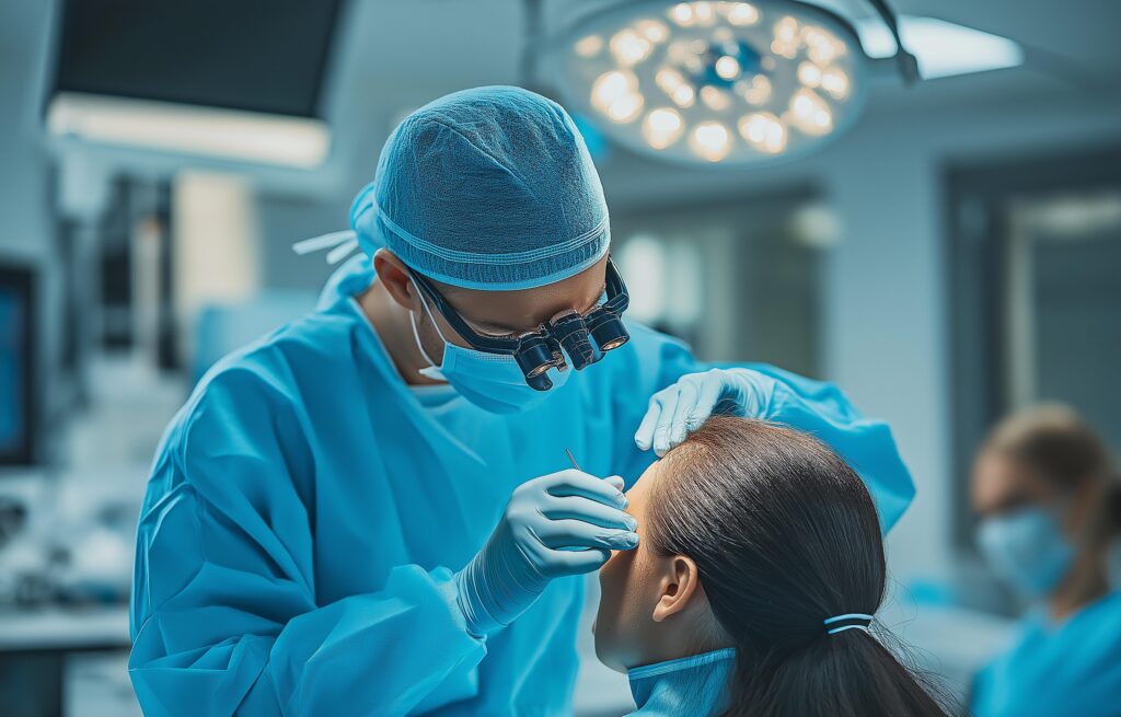 Hair transplant surgery in Turkey in progress at a modern medical clinic.