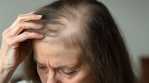 Femme souffrant de perte de cheveux à la ménopause