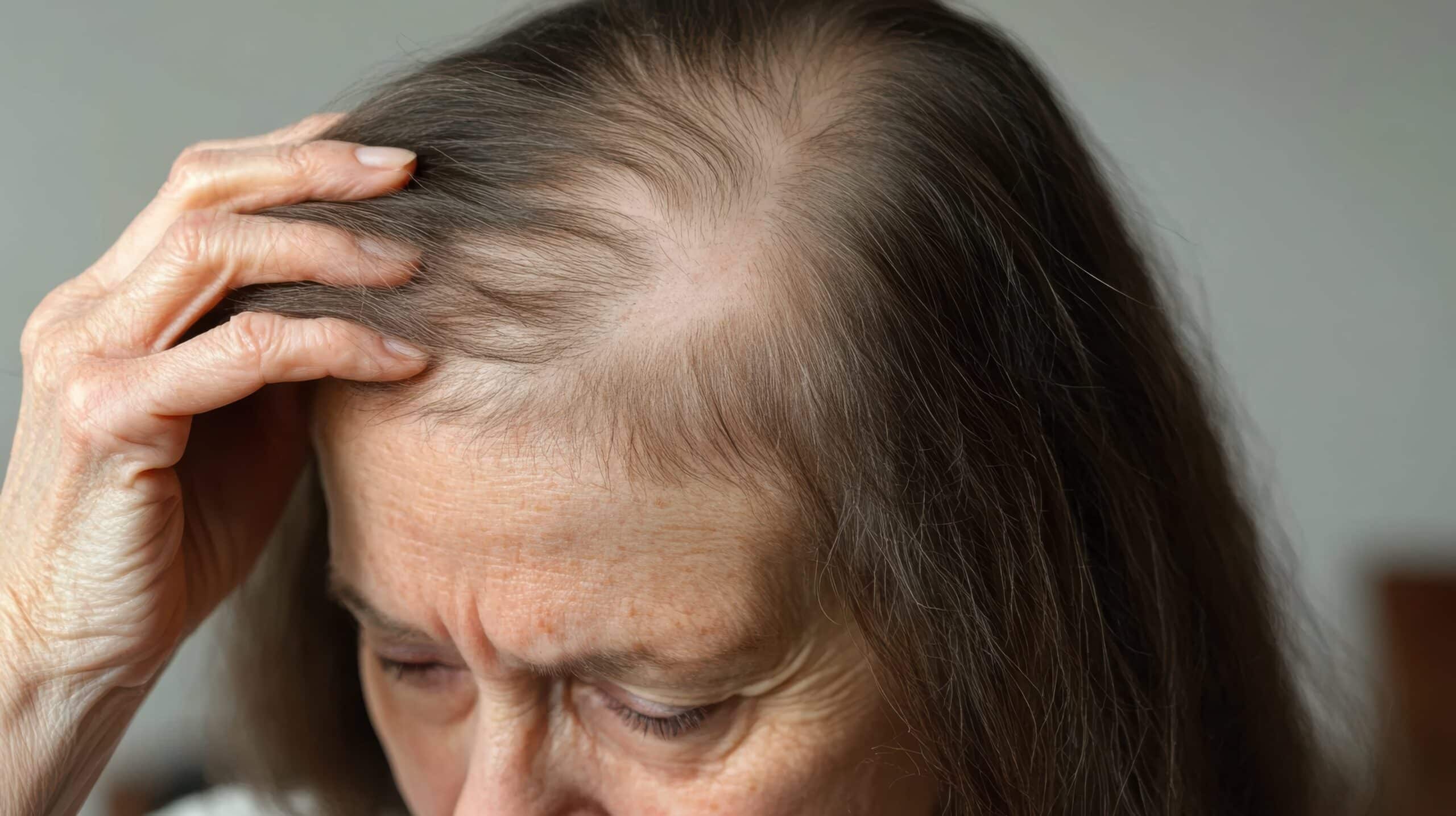 Femme souffrant de perte de cheveux à la ménopause