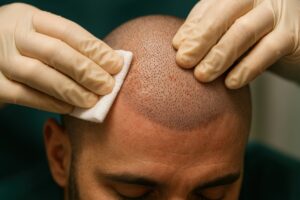 Medische nazorg tijdens haartransplantatie herstel bij mannelijke patiënt