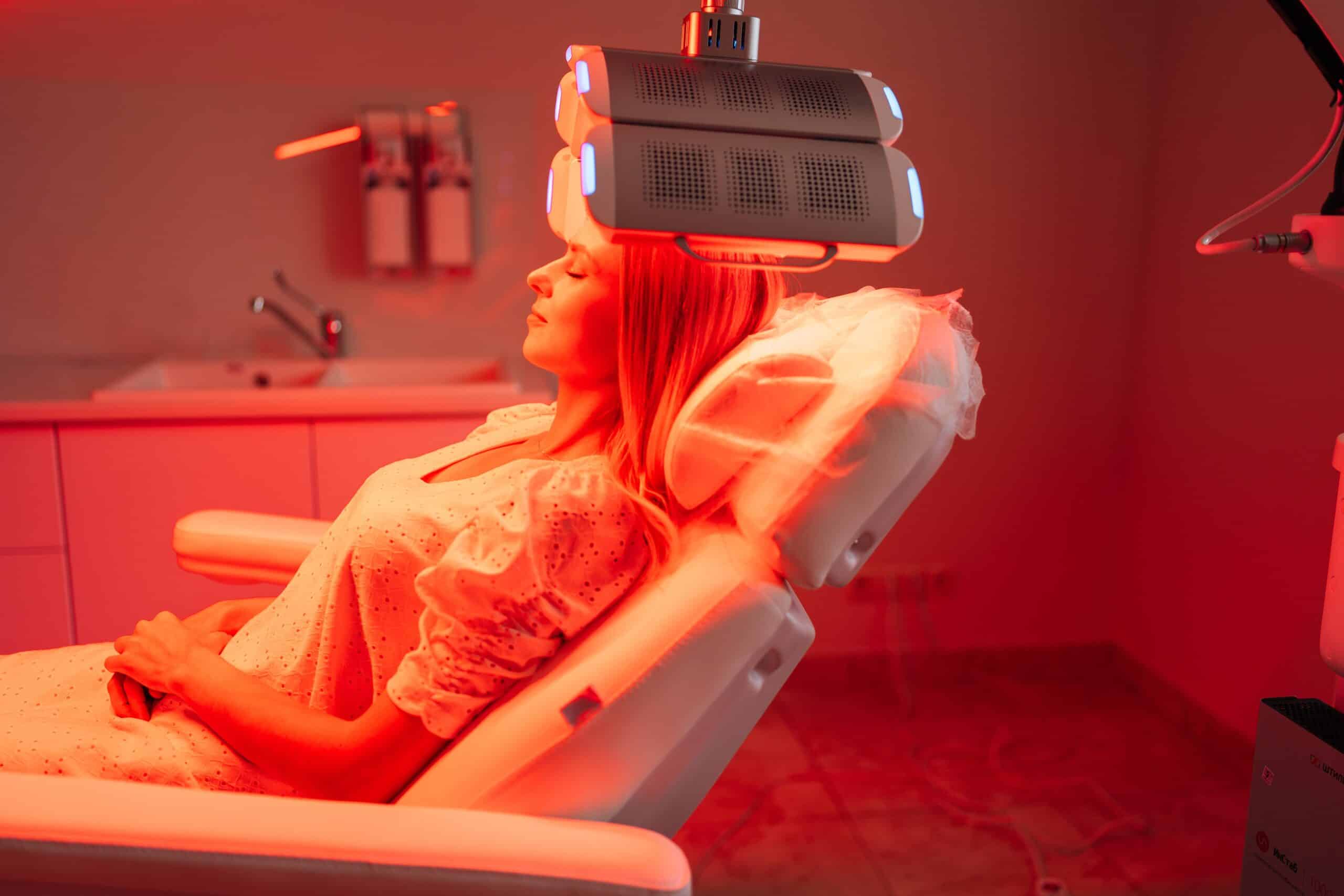 Femme recevant une luminothérapie rouge pour les cheveux
