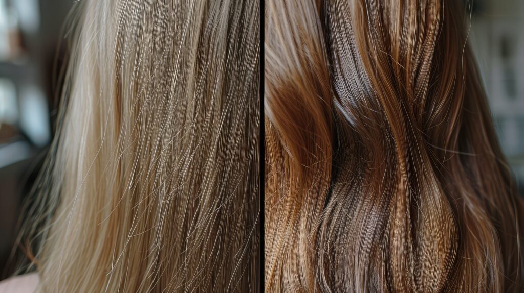 Visual comparison of low vs high porosity hair