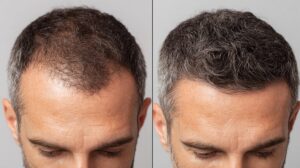 Voor en na resultaat van man na gebruik van het beste haargroeimiddel