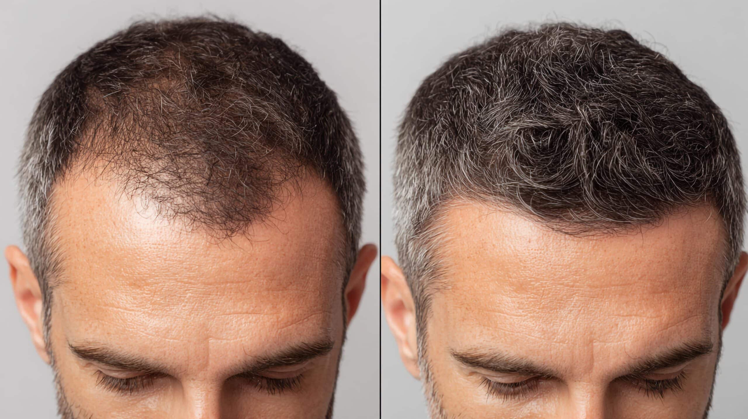 Voor en na resultaat van man na gebruik van het beste haargroeimiddel