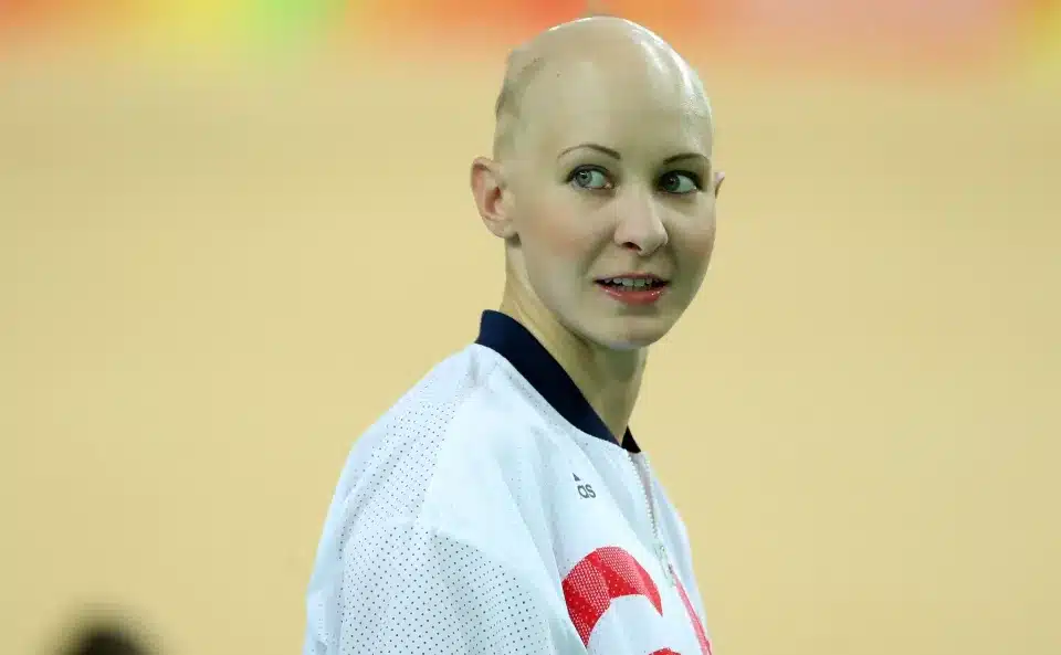 Joanna Rowsell Shand’s smooth, naturally bald head became a symbol of athletic excellence and resilience