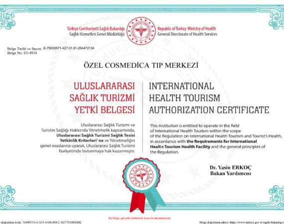 Cosmedica Certificat D'autorisation pour le Tourisme Médical International