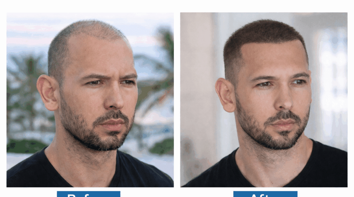 Before and After of Andrew Tate Hair Transplant