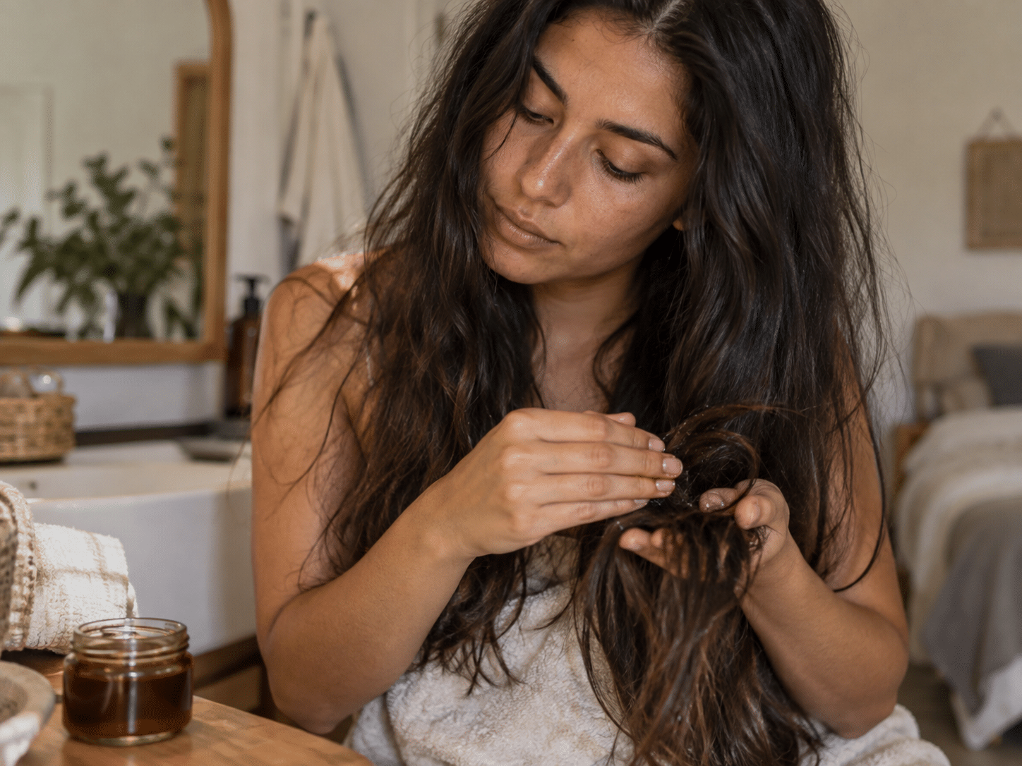 L’huile de Batana est surtout utilisée pour nourrir les longueurs sèches et réduire les frisottis.