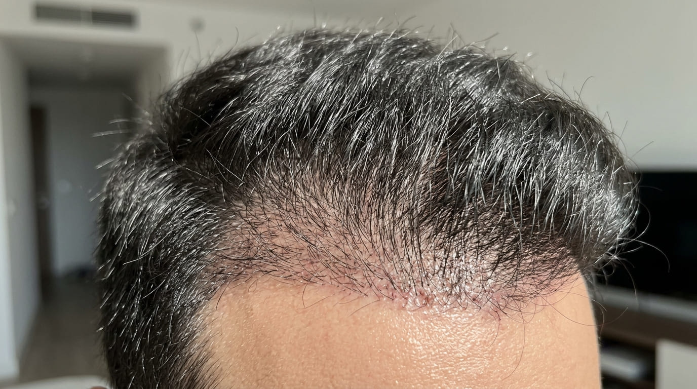 Dettaglio di cuoio capelluto con capelli folti dopo trapianto