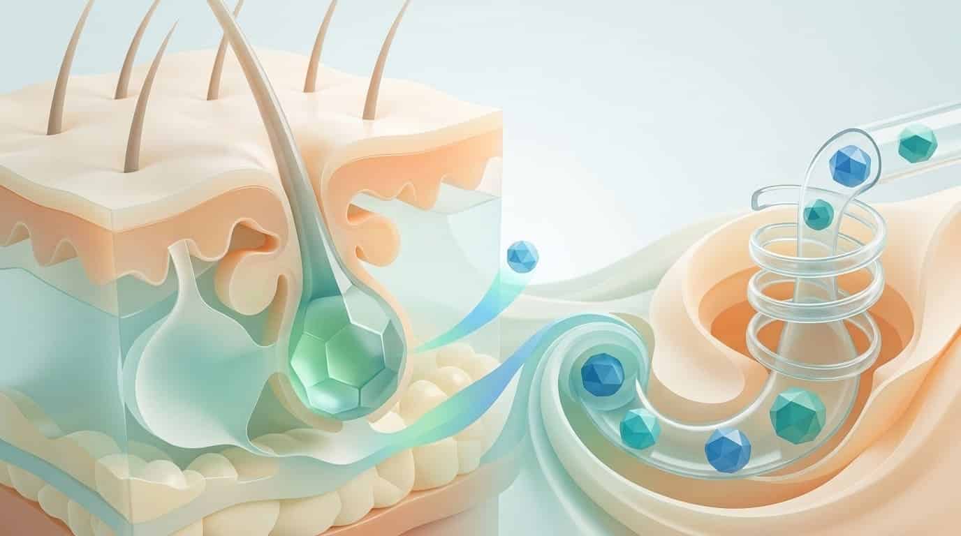 Illustrazione astratta dell'interazione tra follicolo e polinucleotidi capelli
